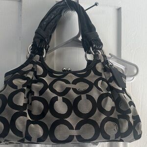 Coach Black and Cream Signature Shoulder Bag